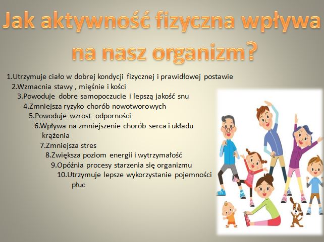 Kolejne sladjdy prezentacji dotyczącej aktywności fizycznej w czasie nauczania zdalnego